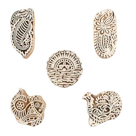 Set of 5 Piece New Mix Wooden Printing Blocks